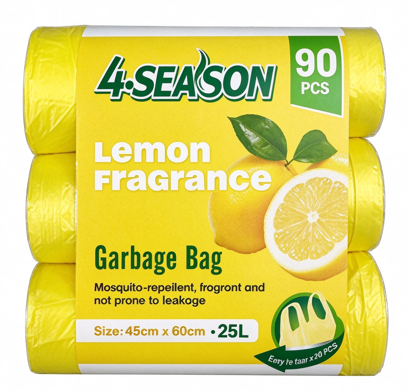 4Season lemon scented garbage bags, 25 litre, 90 pack